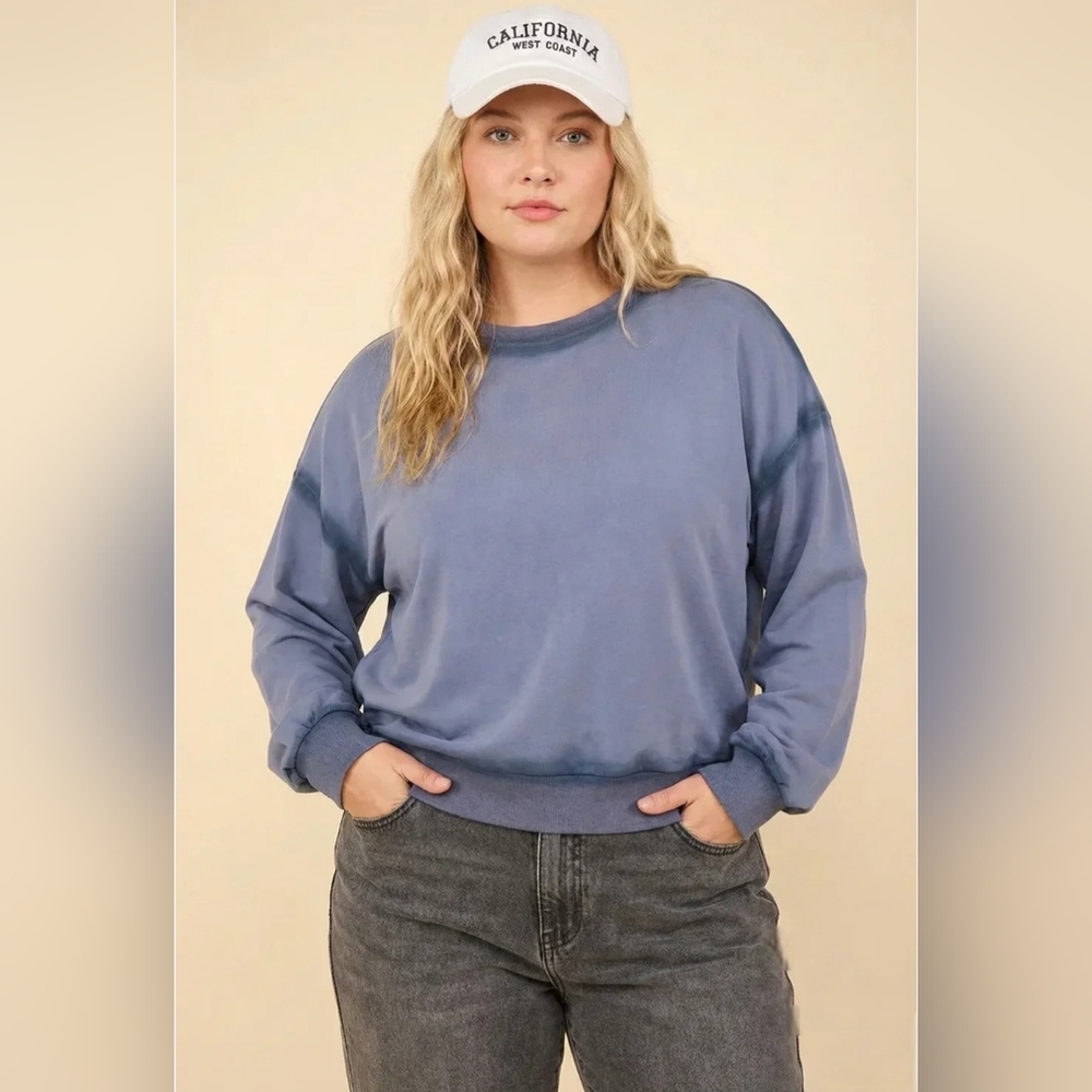 NWT New In "Contrast Spray Detail Oversized Sweatshirt" 100% Cotton "Denim" 2X
